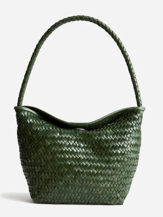 Handbags - Woven Shoulder Tote Bag in Dark Green